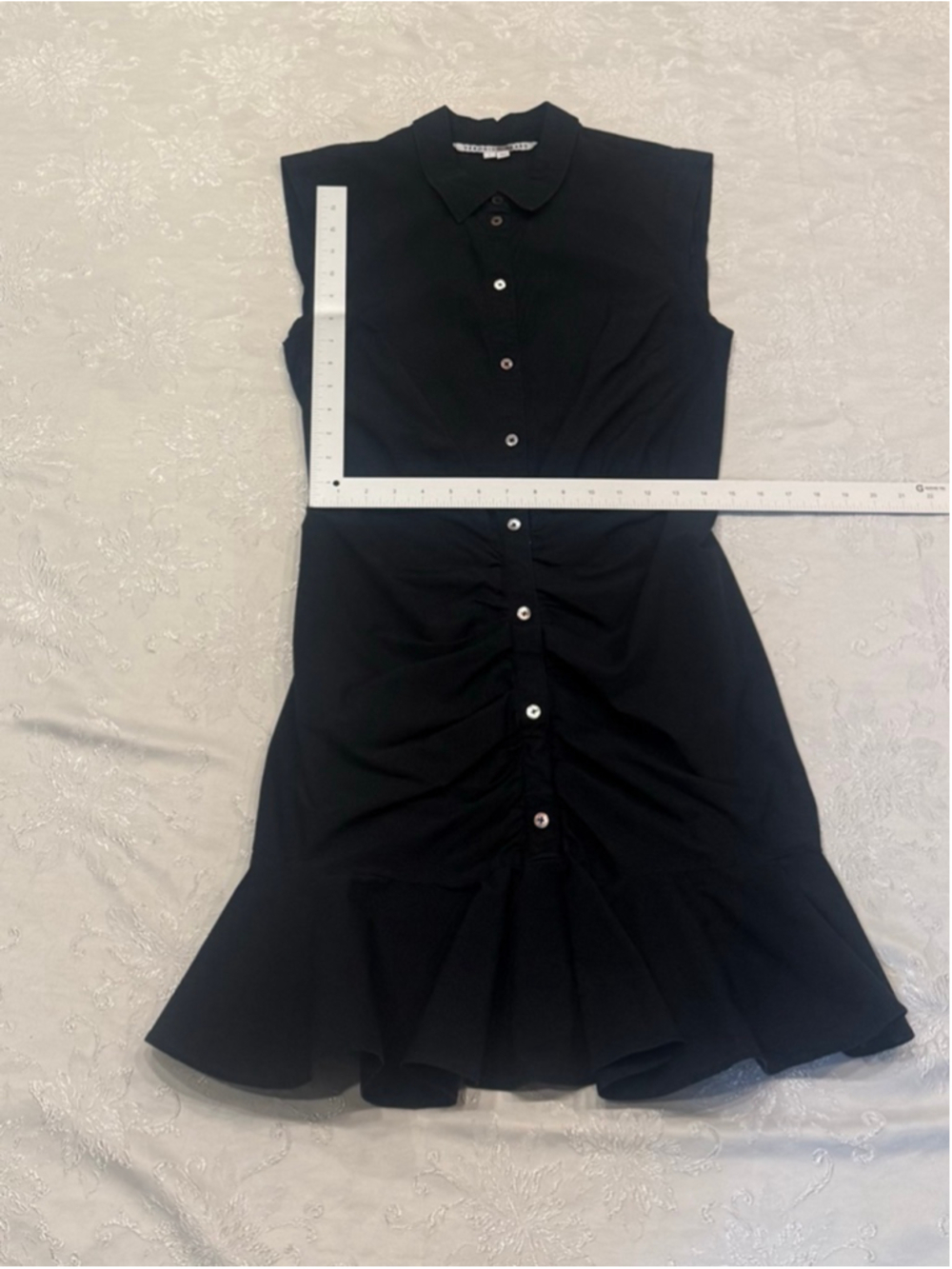 Veronica Beard Ruched Shirt Mini Dress with Ruffle Hem - Picture 7 of 8